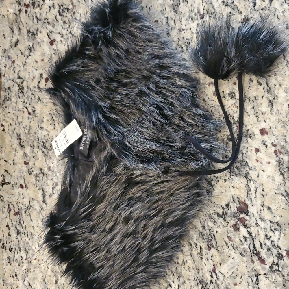 EXPRESS Vintage Faux Fur Collar Black/Grey Jacket/Coat/Sweater Attachable/Detach